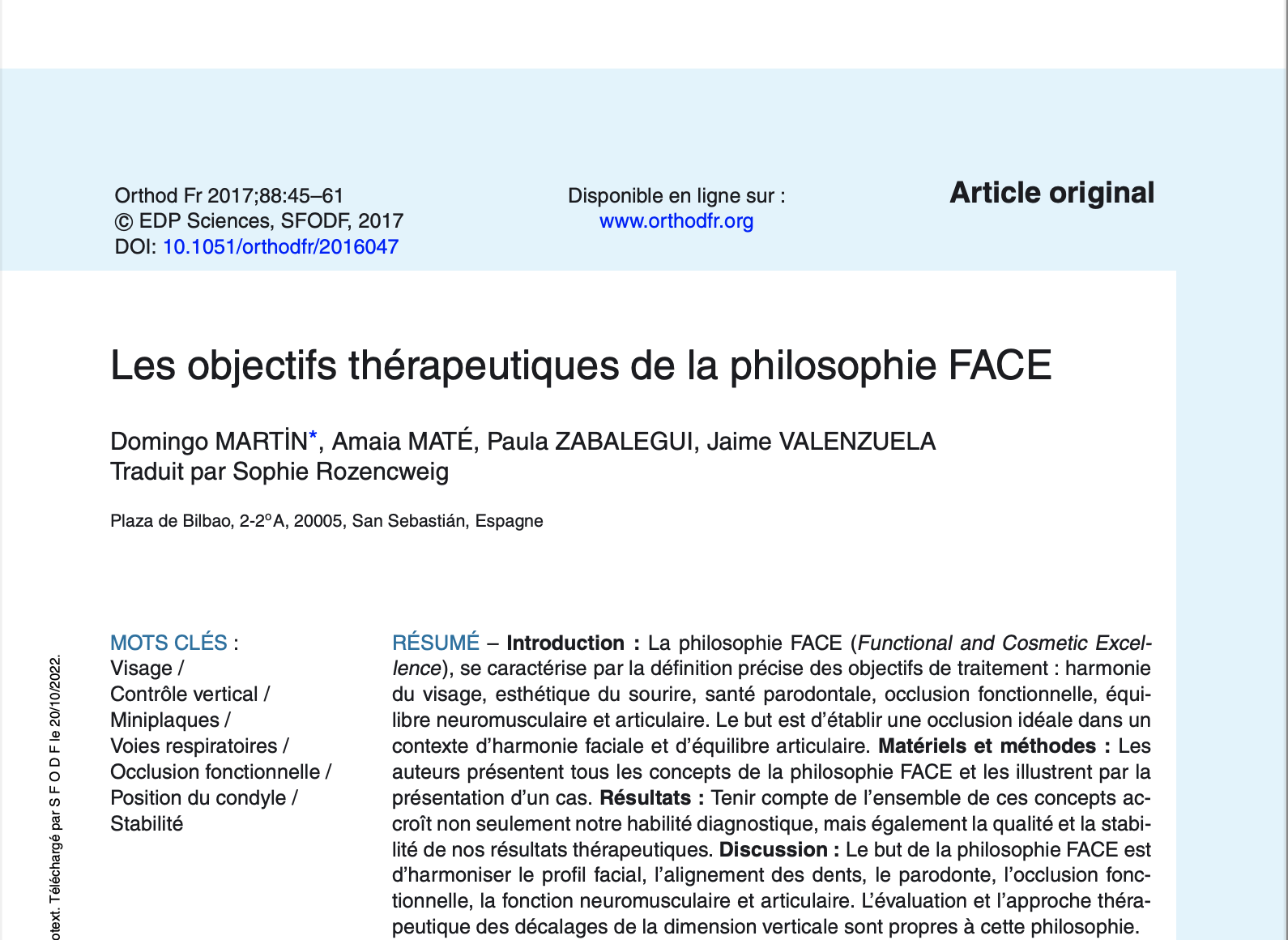 Les objectifs thérapeutiques de la philosophie FACE 2017